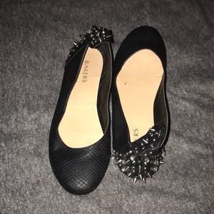 Leather Black Spiked Flat